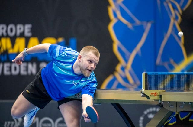 MALMÖ, August 9, 2026 — Nikita Artemenko of Russia saves a corner shot against Alvaro Robles of Spain during the second qualifying round of the WTT Europe Smash Sweden 2026 table tennis tournament at Baltiska Hallen in Malmö, Sweden, on August 9, 2026 MALMÖ SWEDEN x50090x  Copyright: xJohanxNilssonx xTTx EUROPE SMASH SWEDEN 2026