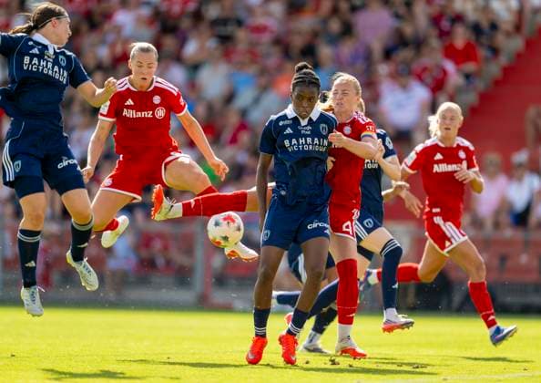 August 9, 2026, Google Pixel Women s Bundesliga Friendly Match: FC Bayern Women vs. Paris FC, at Sportpark Unterhaching; from left: Magdalena Eriksson (FC Bayern Munich), Glodis Perla Viggosdottir (FC Bayern Munich)