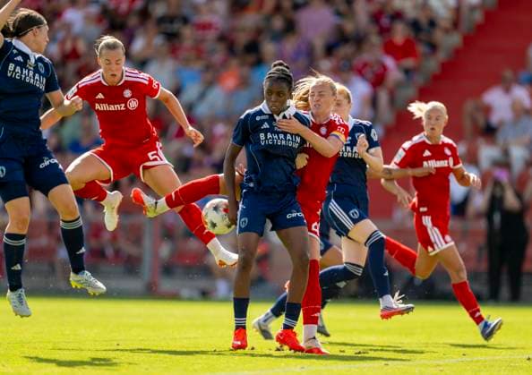 August 9, 2026, Google Pixel Women s Bundesliga Friendly Match: FC Bayern Women vs. Paris FC, at Sportpark Unterhaching; from left: Magdalena Eriksson (FC Bayern Munich), Glodis Perla Viggosdottir (FC Bayern Munich)
