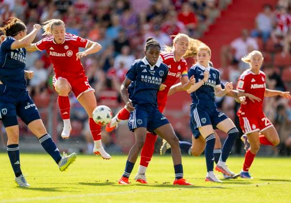 August 9, 2026, Google Pixel Women s Bundesliga Friendly Match: FC Bayern Women vs. Paris FC, at Sportpark Unterhaching; from left: Magdalena Eriksson (FC Bayern Munich), Glodis Perla Viggosdottir (FC Bayern Munich)