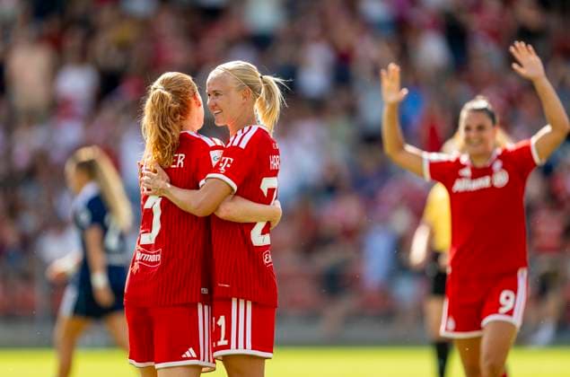 August 9, 2026, Google Pixel Women s Bundesliga Friendly Match: FC Bayern Women vs. Paris FC, at Sportpark Unterhaching, Pernille Harder of FC Bayern Munich Celebrates a Goal
