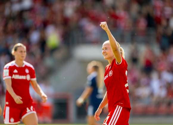 August 9, 2026, Google Pixel Women s Bundesliga Friendly Match: FC Bayern Women vs. Paris FC, at Sportpark Unterhaching, Pernille Harder of FC Bayern Munich Celebrates a Goal
