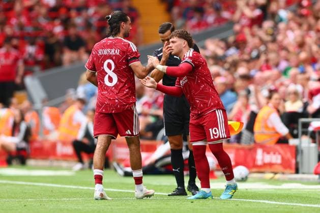 Harvey Elliott of Liverpool comes on as a substitute for Dominik Szoboszlai Liverpool v Monaco, Pre Season Friendly, Football, Anfield, Liverpool, UK - 09 Aug 2026Liverpool Anfield United Kingdom EDITORIAL USE ONLY No use with unauthorised audio, video, data, fixture lists, club league logos or live services. Online in-match use limited to 120 images, no video emulation. No use in betting, games or single club league player publications. Copyright: xPaulxCurrie Shutterstockx 17051142ft