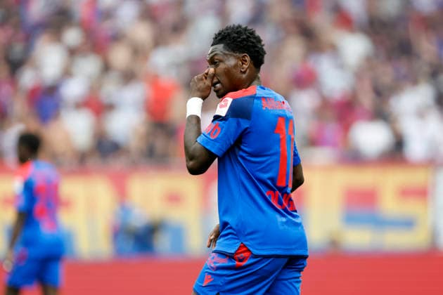 Kazeem Olaigbe, FC Basel, 11, facial expressions, emotion, Switzerland, soccer, Super League, Matchday 3, 2026–2027, FC Basel 1893 vs. FC Thun, August 9, 2026, Basel Sankt Jakob Park, Switzerland Copyright: xGrantxHubbsx