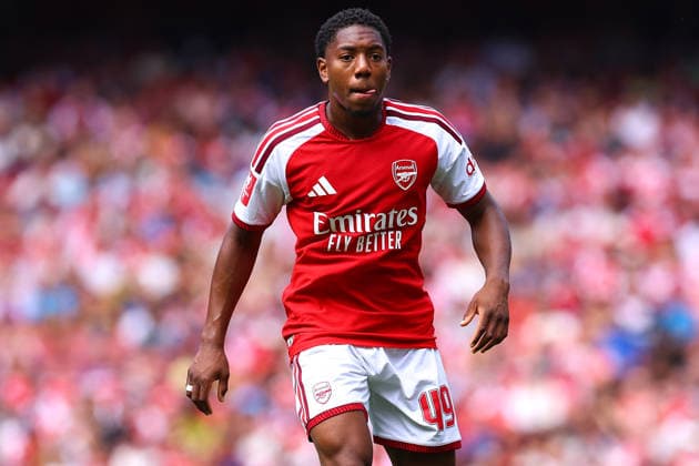 Myles Lewis Skelly of Arsenal reacts during the preseason friendly match between Arsenal FC and Borussia Dortmund at Emirates Stadium on August 9, 2026, in London, England. Photo by Ryan Crockett, DeFodi Images