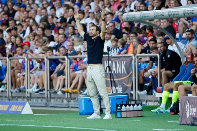 Stephan Lichtsteiner, FC Basel, Coach, Facial Expressions, Emotion, Switzerland, Soccer, Super League, Matchday 3, 2026–2027, FC Basel 1893 vs. FC Thun, August 9, 2026, St. Jakob Park, Basel, Switzerland Copyright: xGrantxHubbsx