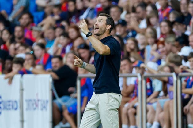 Stephan Lichtsteiner, FC Basel, Coach, Facial Expressions, Emotion, Switzerland, Soccer, Super League, Matchday 3, 2026–2027, FC Basel 1893 vs. FC Thun, August 9, 2026, St. Jakob Park, Basel, Switzerland Copyright: xGrantxHubbsx