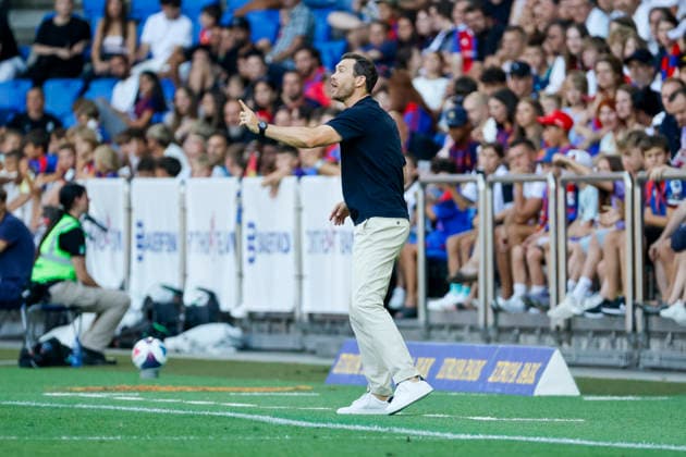 Stephan Lichtsteiner, FC Basel, Coach, Facial Expressions, Emotion, Switzerland, Soccer, Super League, Matchday 3, 2026–2027, FC Basel 1893 vs. FC Thun, August 9, 2026, St. Jakob Park, Basel, Switzerland Copyright: xGrantxHubbsx