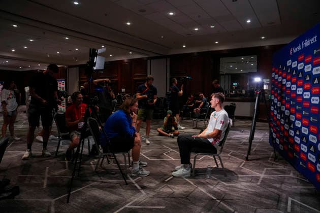 2026 European Outdoor Athletics Championships, Birmingham, England, August 9, 2026 Jakob Ingebrigtsen during Sunday’s press conference at the Norwegian team’s hotel in Birmingham, ahead of the European Athletics Championships, which begin Monday. Photo: Beate Oma Dahle, NTB, Birmingham, England. EDITORIAL USE ONLY. RESTRICTED USE FOR BETTING COMPANIES.  Copyright: xBeatexOmaxDahlex xNTBx