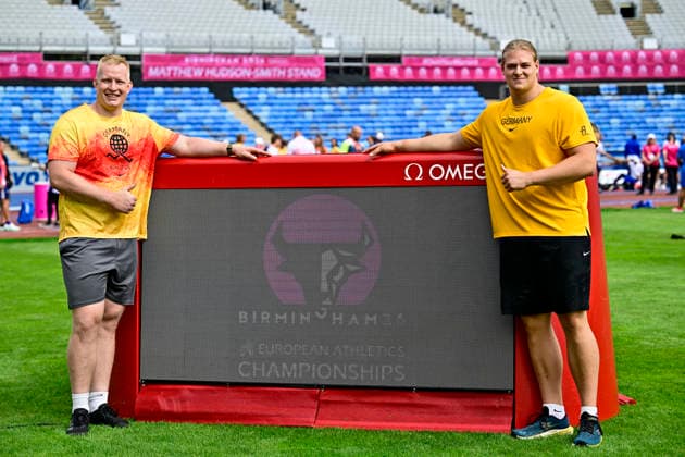 Erik MAIHOEFER (Germany), VfL Sindelfingen, Men s Shot Put, and Georg HARPF (Germany), LG Stadtwerke München, Men s Shot Put, GBR, European Athletics Championships, Athletics, August 10, 2026, GBR, European Athletics Championships, Athletics, August 10, 2026, Birmingham Copyright: xEibnerxPressefoto JanxPapenfussx EP_JPS