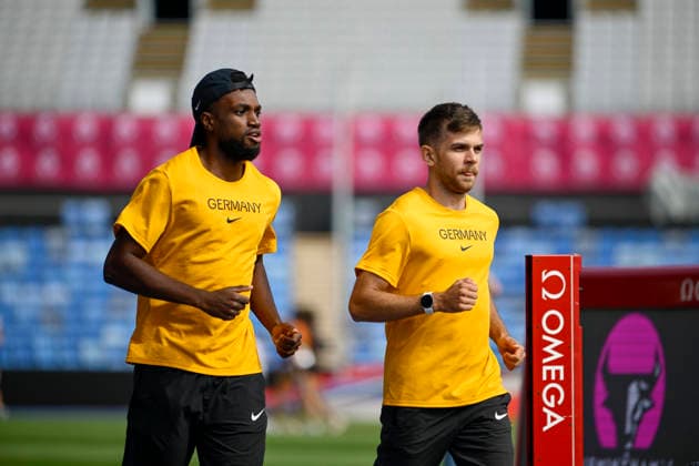 Lucas ANSAH PEPRAH (Germany), Hamburger SV, Men s 100m, and Heiko GUSSMANN (Germany), Sprintteam Wetzlar, Men s 100m (GBR), European Athletics Championships, Athletics, August 10, 2026, GBR, European Athletics Championships, Athletics, August 10, 2026, Birmingham Copyright: xEibnerxPressefoto JanxPapenfussx EP_JPS