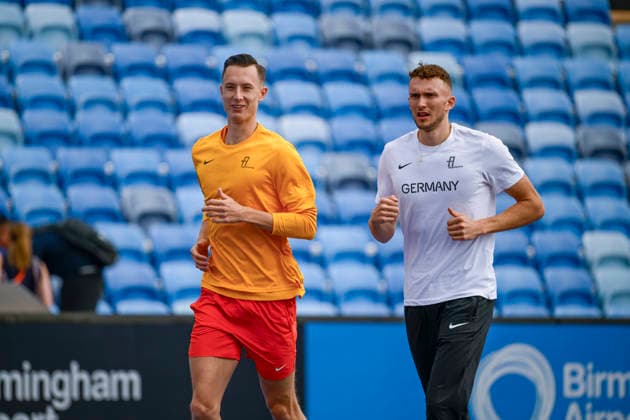 Kevin BRUCHA (Germany), TLV Germania Ueberruhr, Men s Long Jump, and Simon BATZ (Germany), MTG Mannheim, Men s Long Jump (GBR), European Athletics Championships, Athletics, August 10, 2026, GBR, European Athletics Championships, Athletics, August 10, 2026, Birmingham Copyright: xEibnerxPressefoto JanxPapenfussx EP_JPS