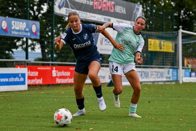 August 9, 2026, Soccer, Women s Bundesliga 2, 2026–2027, Matchday 2, SC Sand vs. SG 99 Andernach: Sophia Gerber (18, Sand) and Mia Trombin (Andernach) in a tackle