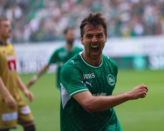 August 9, 2026, Soccer, Brack Super League 2026–27, Round 3, FC St. Gallen 1879 vs. FC Lucerne, Berit Sitter Stadium, St. Gallen, Switzerland: Lukas Görtler, 16, of FC St. Gallen 1879 after scoring the equalizer. Photo by Urs Ottiger
