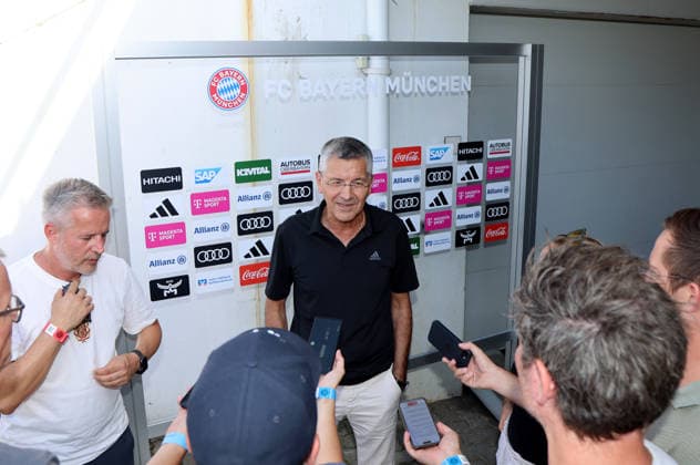 Soccer, Women, 2026–2027 Season, FC Bayern Munich vs. Paris FC, Friendly Match, Exhibition Match, Sportpark Unterhaching: Herbert Hainer, President of FC Bayern Munich, answers questions from journalists during an interview