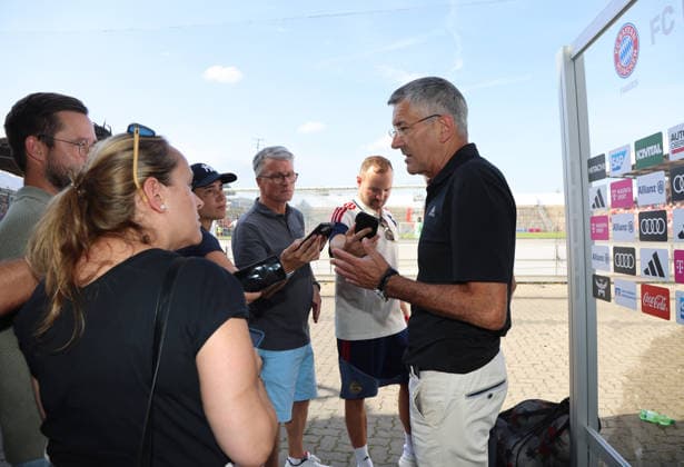 Soccer, Women, 2026–2027 Season, FC Bayern Munich vs. Paris FC, Friendly Match, Exhibition Match, Sportpark Unterhaching: Herbert Hainer, President of FC Bayern Munich, answers questions from journalists during an interview