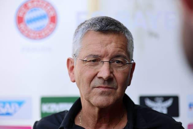 Soccer, Women, 2026–2027 Season, FC Bayern Munich vs. Paris FC, Friendly Match, Exhibition Match, Sportpark Unterhaching, Herbert Hainer, President of FC Bayern Munich, during an interview, Headshot, Portrait, Logo