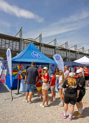 August 9, 2026, Google Pixel Women s Bundesliga Friendly Match: FC Bayern Women vs. Paris FC, at Sportpark Unterhaching, fan festival in front of the stadium, the Mädchen an den Ball booth