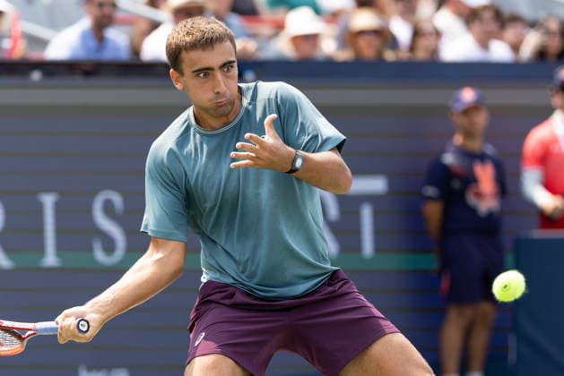 August 9, 2026, Montreal, Quebec, Canada: DANIEL MERIDA from Spain forehand in match against Tallon Griekspoor from Nederlands in round of 16 at Canadian Open at IGA stadium in Montreal, Quebec, Canada on 2026-08-09 Montreal Canada - ZUMAl189 20260809_zsp_l189_015 Copyright: xYannickxLegarex