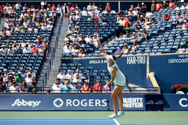 August 9, 2026, Toronto, Ontario, Canada: ELENA RYBAKINA of Kazakhstan serves the ball during her round-of-16 match against Liudmila Samsonova at the National Bank Open, part of the Hologic WTA, Tennis Damen Tour at Sobeys Stadium. Tennis 2026: WTA 1000 National Bank Open Presented By Rogers.  - ZUMAr228 20260809_znp_r228_001 Copyright: xVasiliyxRyabykhx
