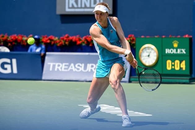 August 9, 2026, Toronto, Ontario, Canada: LIUDMILA SAMSONOVA returns the ball during her round-of-16 match against Elena Rybakina of Kazakhstan at the National Bank Open, part of the Hologic WTA, Tennis Damen Tour at Sobeys Stadium. Tennis 2026: WTA 1000 National Bank Open Presented By Rogers.  - ZUMAr228 20260809_znp_r228_002 Copyright: xVasiliyxRyabykhx