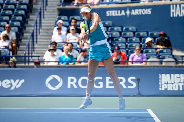 August 9, 2026, Toronto, Ontario, Canada: LIUDMILA SAMSONOVA returns the ball during her round-of-16 match against Elena Rybakina of Kazakhstan at the National Bank Open, part of the Hologic WTA, Tennis Damen Tour at Sobeys Stadium. Tennis 2026: WTA 1000 National Bank Open Presented By Rogers.  - ZUMAr228 20260809_znp_r228_004 Copyright: xVasiliyxRyabykhx