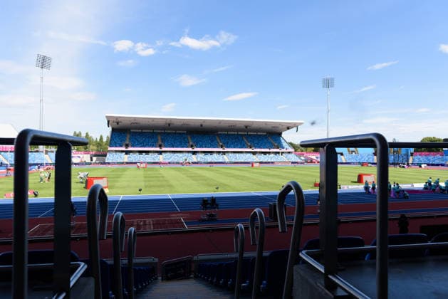 BIRMINGHAM, GREAT BRITAIN - August 9: General view from inside the Alexander Stadium a day before the European Athletics Championships 2026 at Alexander Stadium in Birmingham, Great Britain (Photo by Sven Beyrich Sports Press Photo) Copyright: xSvenxBeyrich SportsxPressxPhotox Sportspressphoto_SPR203026