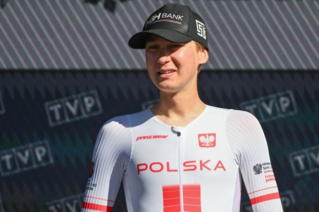 83rd Tour De Pologne 2026 - Stage 7 WIELICZKA, POLAND - AUGUST 09: Filip Gruszczynski of Poland and Polish national team, Nationalteam celebrates at podium as best polish rider prize winner during the 83rd Tour de Pologne 2026, Stage 7 a 12.5km individual time trial stage from Wieliczka to Wieliczka UCIWT on August 09, 2026 in Wieliczka, Poland. Wieliczka Poland  Copyright: xArturxWidakx originalFilename:widak-83rdtour260809_npOep.jpg