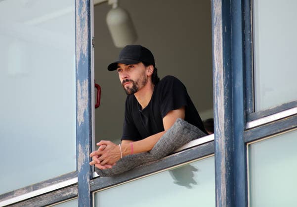 Soccer, Women, 2026–2027 Season, FC Bayern Munich vs. Paris FC, Friendly Match, Exhibition Match, Sportpark Unterhaching—Markus Schwabl, managing director and player for SpVgg Unterhaching, watches the game from his office