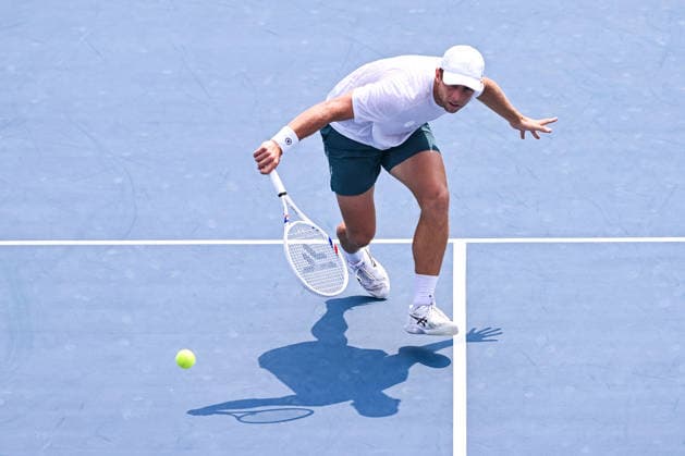 MONTREAL, QC - AUGUST 09: Tallon Griekspoor (NED) returns the ball during a fourth round match at National Bank Open on August 09, 2026 at IGA Stadium in Montreal, QC (Photo by David Kirouac Icon Sportswire) TENNIS: AUG 09 National Bank Open EDITORIAL USE ONLY Icon26080900426