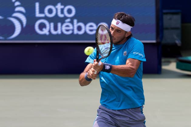 August 9, 2026, Montreal, Quebec, Canada: THIAGO AUGUSTIN TIRANTE from Argentina backhand in match against Learner Tien (12) from USA in round of 16 at Canadian Open at IGA stadium in Montreal, Quebec, Canada on 2026-08-09 Montreal Canada - ZUMAl189 20260809_zsp_l189_054 Copyright: xYannickxLegarex