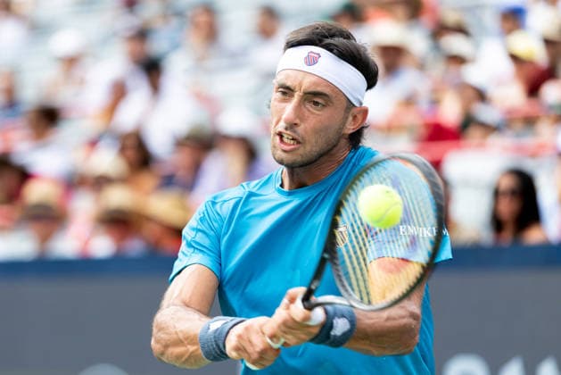 August 9, 2026, Montreal, Quebec, Canada: THIAGO AUGUSTIN TIRANTE from Argentina backhand in match against Learner Tien (12) from USA in round of 16 at Canadian Open at IGA stadium in Montreal, Quebec, Canada on 2026-08-09 Montreal Canada - ZUMAl189 20260809_zsp_l189_058 Copyright: xYannickxLegarex