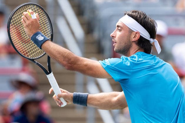 August 9, 2026, Montreal, Quebec, Canada: THIAGO AUGUSTIN TIRANTE from Argentina serving in match against Learner Tien (12) from USA in round of 16 at Canadian Open at IGA stadium in Montreal, Quebec, Canada on 2026-08-09 Montreal Canada - ZUMAl189 20260809_zsp_l189_060 Copyright: xYannickxLegarex