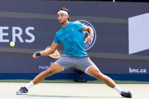 August 9, 2026, Montreal, Quebec, Canada: THIAGO AUGUSTIN TIRANTE from Argentina forehand in match against Learner Tien (12) from USA in round of 16 at Canadian Open at IGA stadium in Montreal, Quebec, Canada on 2026-08-09 Montreal Canada - ZUMAl189 20260809_zsp_l189_067 Copyright: xYannickxLegarex