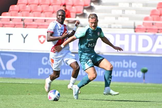 Sion, 09.08.2026, Football Brack Super League, FC Sion - FC Vaduz, Josias Lukembila (FCS 9) duel with Loridon Berisha (Vaduz 5) (Frederic Dubuis Imago) FC SION - FC VADUZ Imago