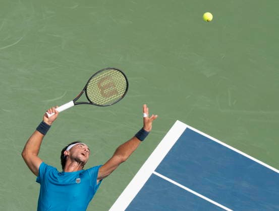 August 9, 2026, Montreal, Pq, Canada: Thiago Agustin Tirante of Argentina serves to Learner Tien of the United States during Round of 16 tennis action at the National Bank Open in Montreal on Sunday, Aug. 9, 2026. Canada News - August 9, 2026  - ZUMAc35_ 20260809_zaf_c35_031 Copyright: xChristinnexMuschix