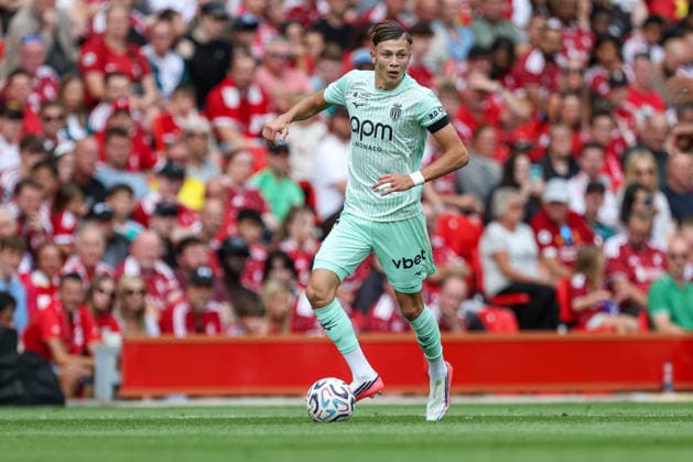 RECORD DATE NOT STATED 9th August 2026; Anfield, Liverpool, Merseyside, England; Friendly Football, Liverpool versus Monaco; Mathys Detourbet of AS Monaco runs with the ball AidanxHunter
