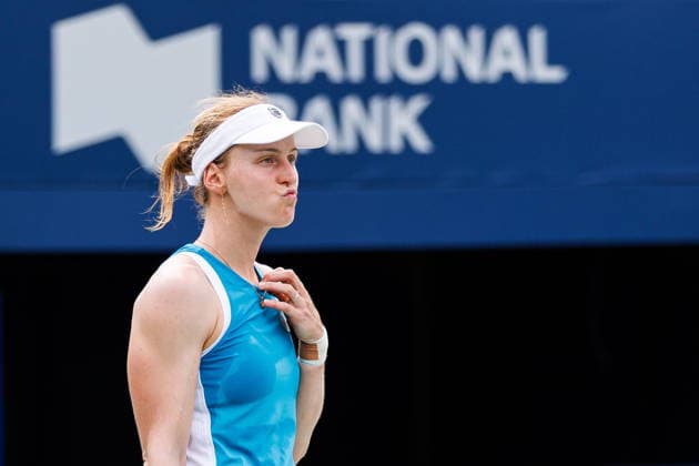August 9, 2026, Toronto, On, Canada: Liudmila Samsonova reacts during a match against Elena Rybakina of Kazakhstan during round of 16 National Bank Open tennis action in Toronto, on Sunday, Aug. 9, 2026. Canada News - August 9, 2026  - ZUMAc35_ 20260809_zaf_c35_054 Copyright: xKeitoxNewmanx