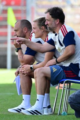 FC Bayern Munich Women s Soccer Bench with Jose BARCALA during the FC Bayern Munich Women s Soccer friendly match against Paris FC on August 9, 2026, Germany, Bayern Unterhaching Uhlsport Park, Bavaria, Germany