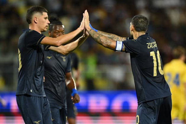 IPA87363088 - Mattia Zaccagni of S.S. Lazio celebrates after scoring the goal that made the score 1-2 during a preseason friendly match between Frosinone Calcio and S.S. Lazio at the Benito Stirpe Stadium on August 9, 2026, in Frosinone, Italy.  Copyright: xDomenicoxCippitelli IPAxSportx xx 87363088