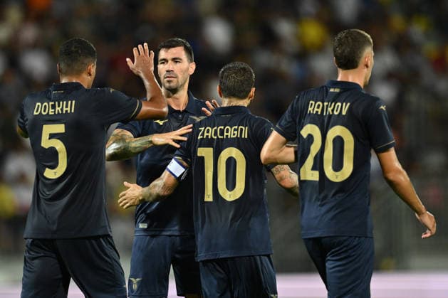 IPA87363091 - Mattia Zaccagni of S.S. Lazio celebrates after scoring the goal that made the score 1-2 during a preseason friendly match between Frosinone Calcio and S.S. Lazio at the Benito Stirpe Stadium on August 9, 2026, in Frosinone, Italy.  Copyright: xDomenicoxCippitelli IPAxSportx xx 87363091