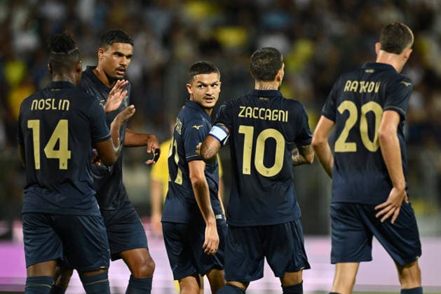 IPA87363097 - Mattia Zaccagni of S.S. Lazio celebrates after scoring the goal that made the score 1-2 during a preseason friendly match between Frosinone Calcio and S.S. Lazio at the Benito Stirpe Stadium on August 9, 2026, in Frosinone, Italy.  Copyright: xDomenicoxCippitelli IPAxSportx xx 87363097