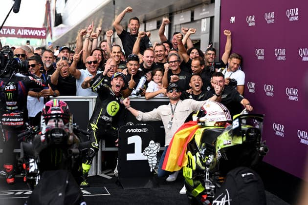 MOTO - MOTO GP - BRITISH GRAND PRIX 2026 FERNANDEZ Raul (spa), Trackhouse MotoGP Team, Aprilia RS-GP26, portrait, celebrating his win during the 2026 Qatar Airways Grand Prix of Great Britain on the Silverstone Circuit from August 7 to 9, 2026, in Silverstone, United Kingdom - SilverstoneUnited Kingdom  Copyright: xGIGIxSOLDANOx