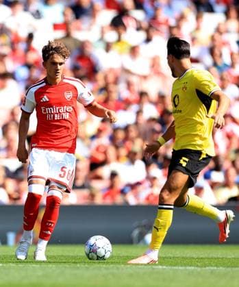 Max Dowman of Arsenal in action against Ramy Bensebaini of Borussia Dortmund Arsenal v Borussia Dortmund, Pre Season Friendly, Football, Emirates Stadium, London, UK - 09 Aug 2026London Emirates Stadium United Kingdom EDITORIAL USE ONLY No use with unauthorised audio, video, data, fixture lists, club league logos or live services. Online in-match use limited to 120 images, no video emulation. No use in betting, games or single club league player publications. Copyright: xGeorgexTewkesbury Shutterstockx 17051143fh