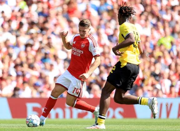 Ben White of Arsenal Arsenal v Borussia Dortmund, Pre Season Friendly, Football, Emirates Stadium, London, UK - 09 Aug 2026London Emirates Stadium United Kingdom EDITORIAL USE ONLY No use with unauthorised audio, video, data, fixture lists, club league logos or live services. Online in-match use limited to 120 images, no video emulation. No use in betting, games or single club league player publications. Copyright: xGeorgexTewkesbury Shutterstockx 17051143du