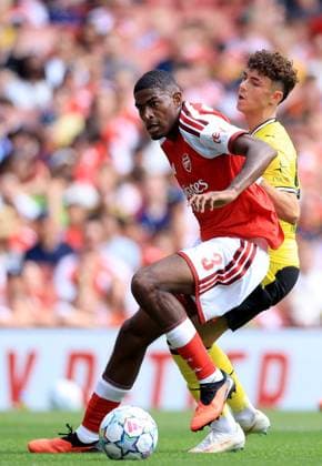 Cristhian Mosquera of Arsenal in action against Samuele Inacio of Borussia Dortmund Arsenal v Borussia Dortmund, Pre Season Friendly, Football, Emirates Stadium, London, UK - 09 Aug 2026London Emirates Stadium United Kingdom EDITORIAL USE ONLY No use with unauthorised audio, video, data, fixture lists, club league logos or live services. Online in-match use limited to 120 images, no video emulation. No use in betting, games or single club league player publications. Copyright: xGeorgexTewkesbury Shutterstockx 17051143fz