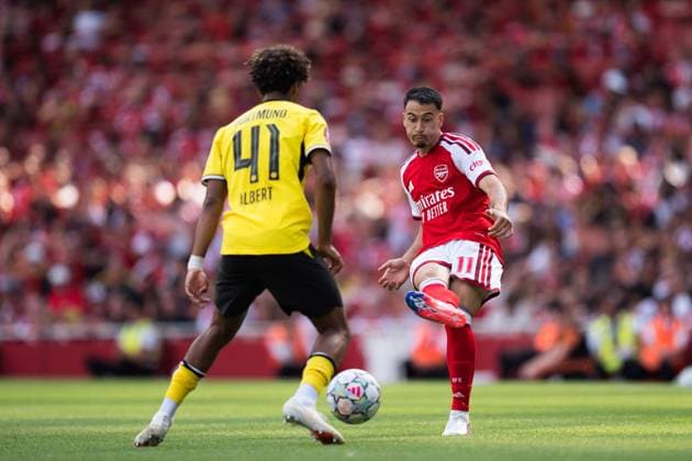 Gabriel Martinelli of Arsenal in action Arsenal vs Borussia Dortmund, Emirates Cup, Final, Emirates Stadium, London, UK - 09 Aug 2026London Emirates Stadium United Kingdom  Copyright: xWiredxPhotos Shutterstockx 17058922fm