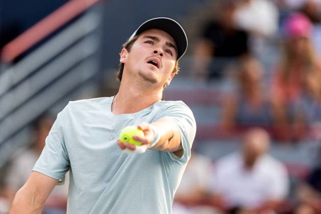 August 9, 2026, Montreal, Quebec, Canada: JOAO FONSECA (22) from Brazil serving in match against BEN SHELTON (5) from USA in round of 16 at Canadian Open at IGA stadium in Montreal, Quebec, Canada on 2026-08-09 Montreal Canada - ZUMAl189 20260809_zsp_l189_096 Copyright: xYannickxLegarex