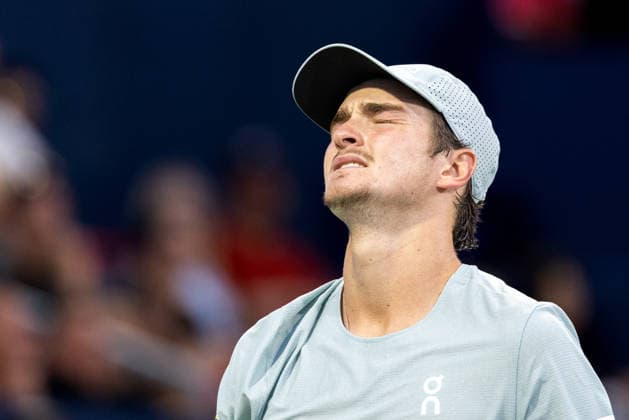 August 9, 2026, Montreal, Quebec, Canada: JOAO FONSECA (22) from Brazil reaction in match against Ben Shelton (5) from USA in round of 16 at Canadian Open at IGA stadium in Montreal, Quebec, Canada on 2026-08-09 Montreal Canada - ZUMAl189 20260809_zsp_l189_132 Copyright: xYannickxLegarex