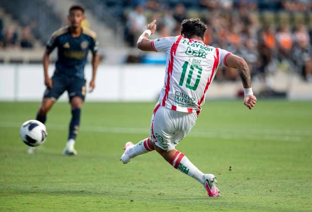 August 9, 2026, Chester, Pennsylvania, United States: Club Necaxa JAVIER RUIZ (10) in action against the Philadelphia Union during the Leagues Cup match at Subaru Park in Chester PA Soccer 2026: Union 3:1 Club Necaxa  - ZUMArf1_ 20260809_zaf_rf1_001 Copyright: xRickyxFitchettx